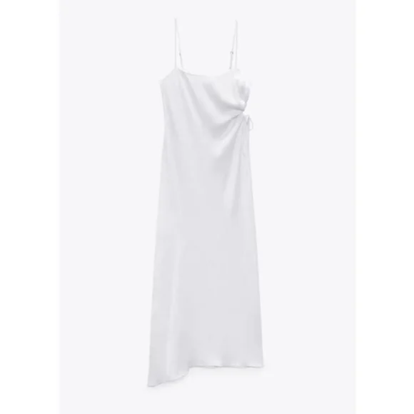 NWT Zara * White Satin Midi Cut Out Dress - Picture 5 of 8